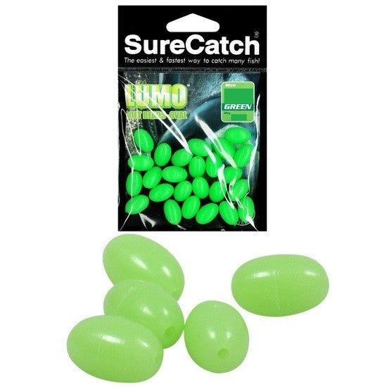 SURE CATCH LUMO SOFT BEADS - OVAL 10MM GREEN QTY 25