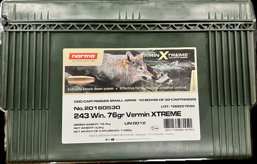 NORMA CENTERFIRE 243 WIN 76 GR VERMIN XTREME HP 450 PK