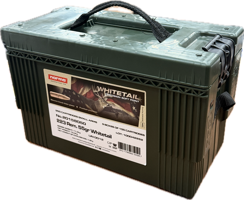 NORMA CENTERFIRRE 223 REM 55 GR WHITETAIL SP 900 ROUND AMMO CAN