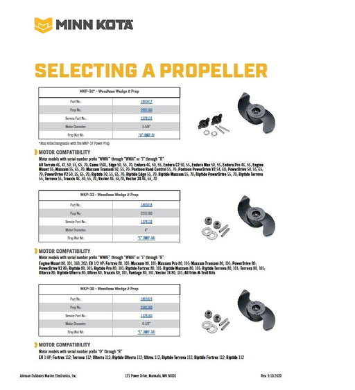 MINN KOTA WEEDLESS WEDGE 2 PROP MKP-33 TO SUIT 80LB MOTORS