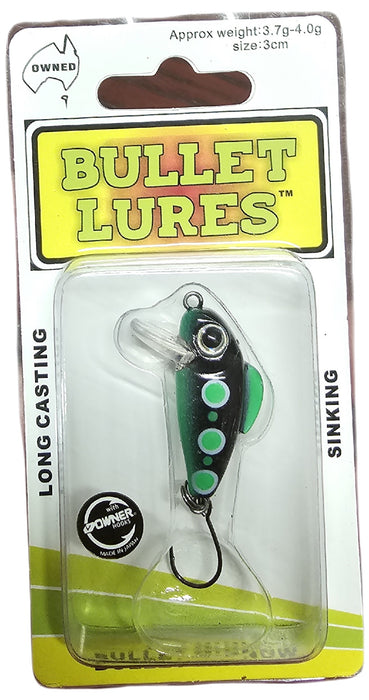 BULLET LURES 3CM MINNOW SINKING GREEN WIDOW [LURECOLOUR:GREEN WIDOW]