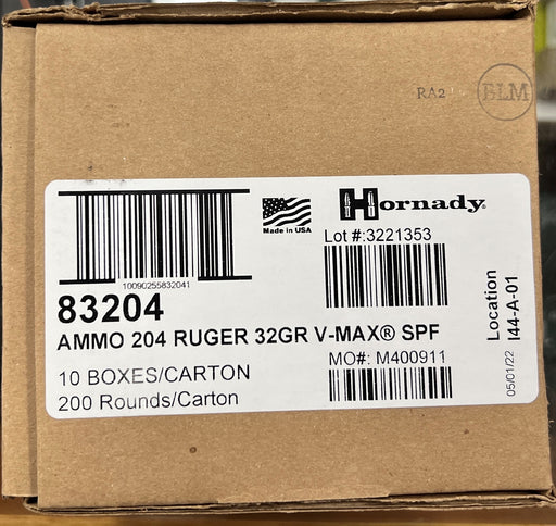 HORNADY CENTERFIRE 204 RUGER 32 GR VMAX CARTON 200 RNDS