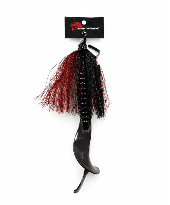 SPINWRIGHT LURES FLUFFBALL GRUB 12" 1OZ BLACK RED [LURECOLOUR:BLACK RED]