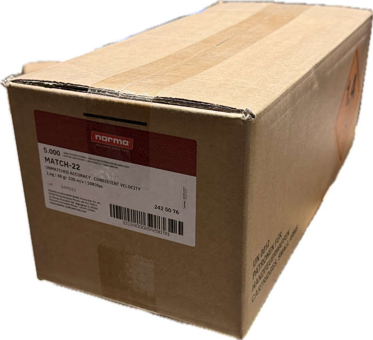 NORMA RIMFIRE 22 LR MATCH-22 40 GR LRN 5000 PK