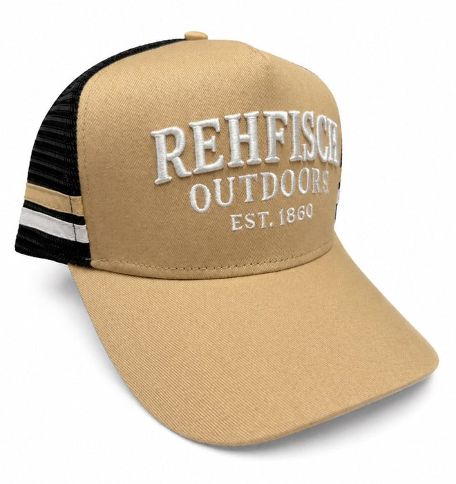 REHFISCH OUTDOORS TRUCKER CAP TAN/BLACK