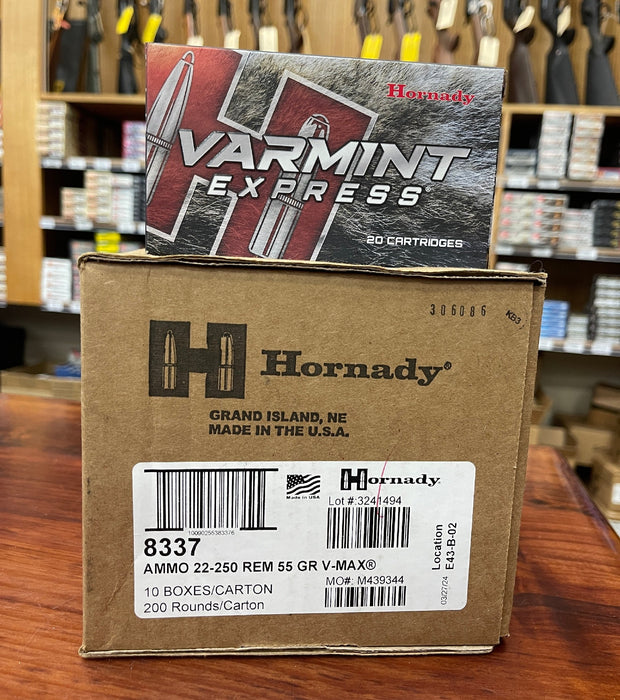 HORNADY CENTERFIRE 22-250 REM 55GR V-MAX BRICK (200)
