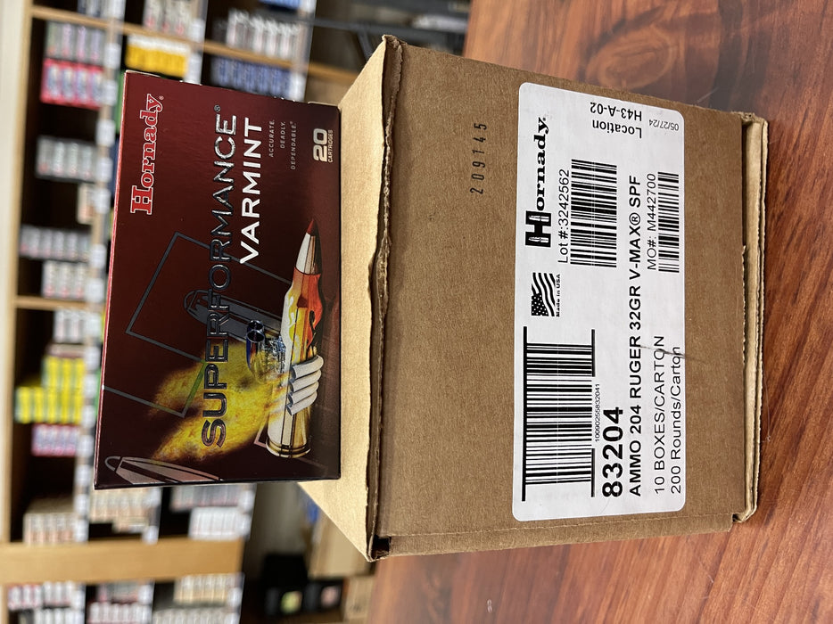 HORNADY CENTERFIRE 204 RUGER 32GR V-MAX BRICK (200)