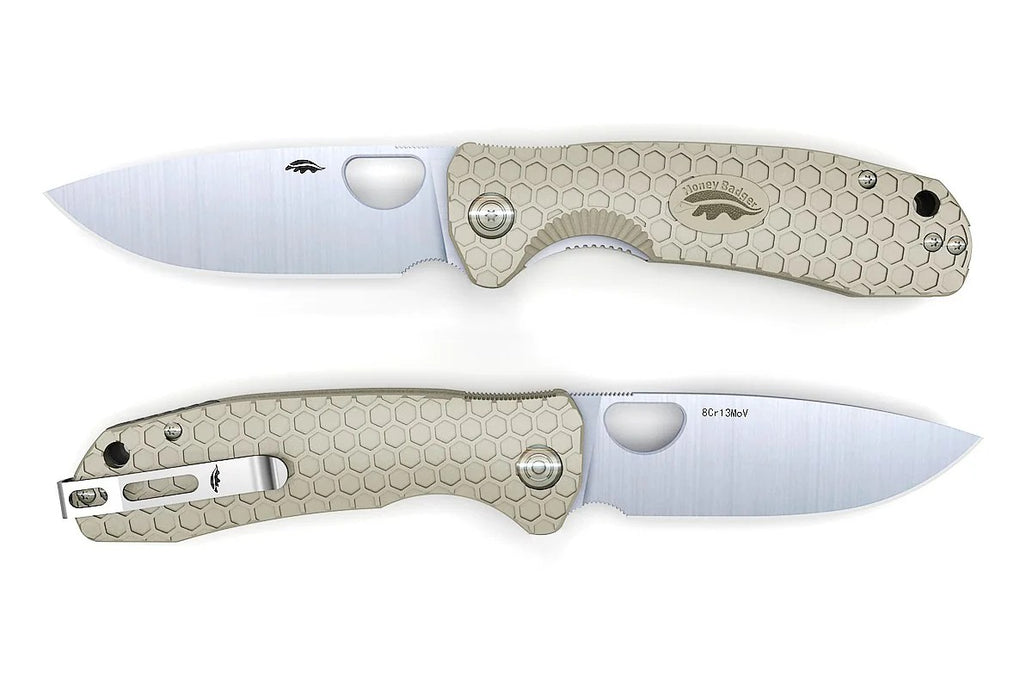 HONEY BADGER FLIPPER DROP-POINT PLAIN - MEDIUM TAN