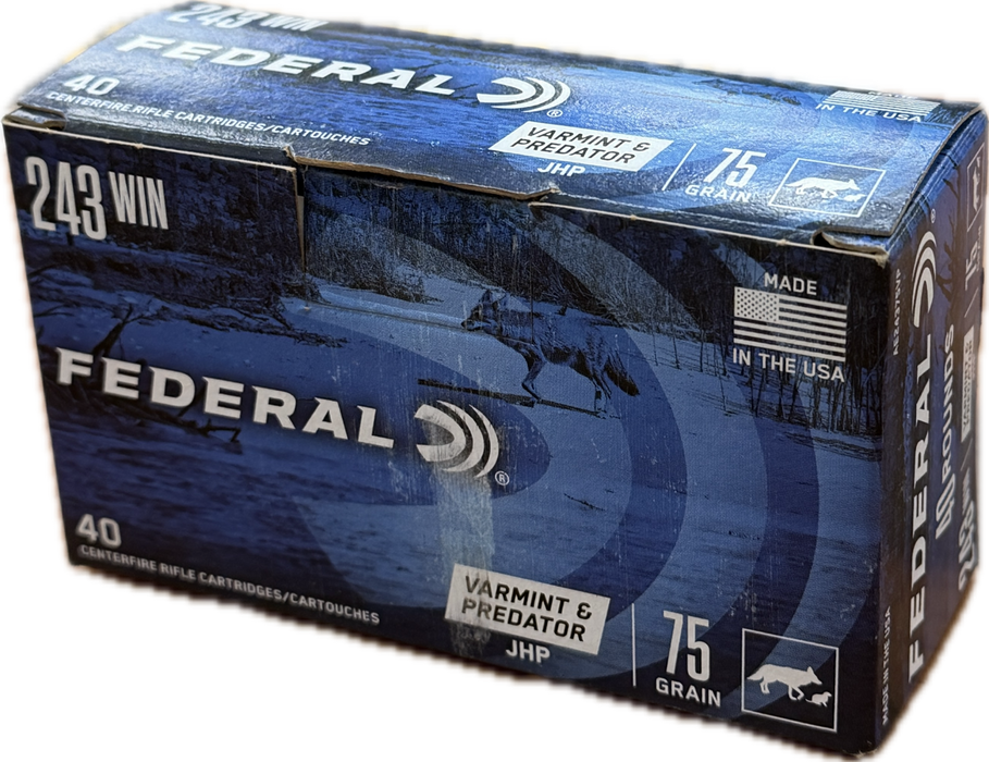 FEDERAL CENTERFIRE 243 WIN 75 GR JHP VARMINT 40PK