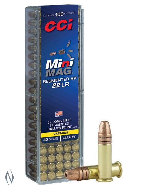 CCI RIMFIRE 22 LR MINI MAG 40 GR SEGMENTED HP 100 PK 1235FPS