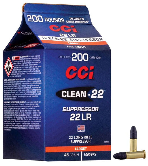 CCI RIMFIRE 22 LR CLEAN-22 SUPPRESSOR 45 GR LRN 200 POUR PACK 1000 FPS