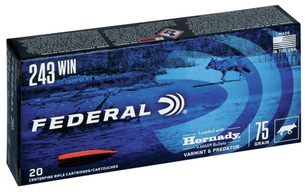 FEDERAL CENTERFIRE 243WIN 75G VMAX 20PK