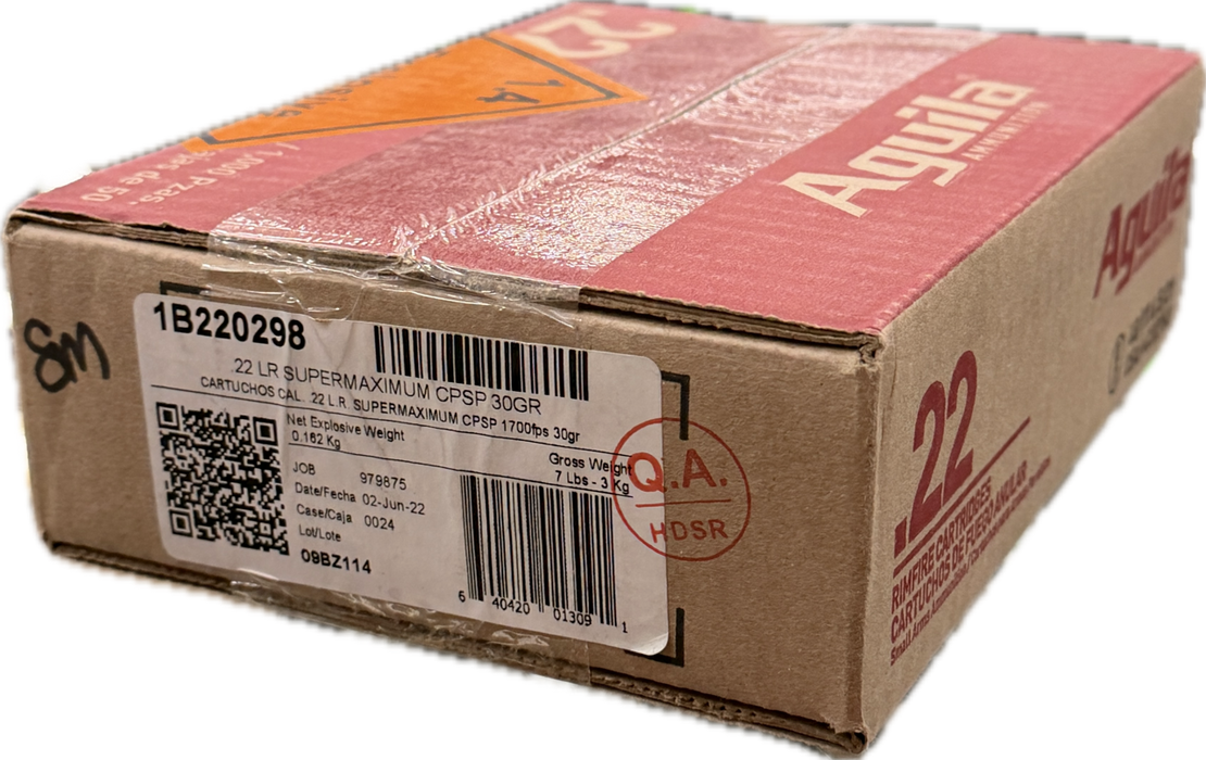 AGUILA RIMFIRE 22 LR SUPERMAX 30GR HV CP SP 1000 PK