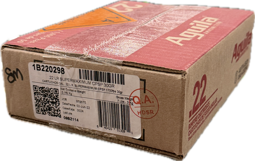 AGUILA RIMFIRE 22 LR SUPERMAX 30GR HV CP SP 1000 PK