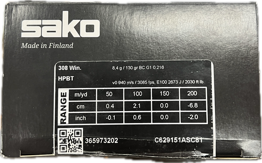 SAKO CENTERFIRE 308 WIN 130gr GAMEHEAD VARMINT RX HPBT SMALL PRIMER 50pkt