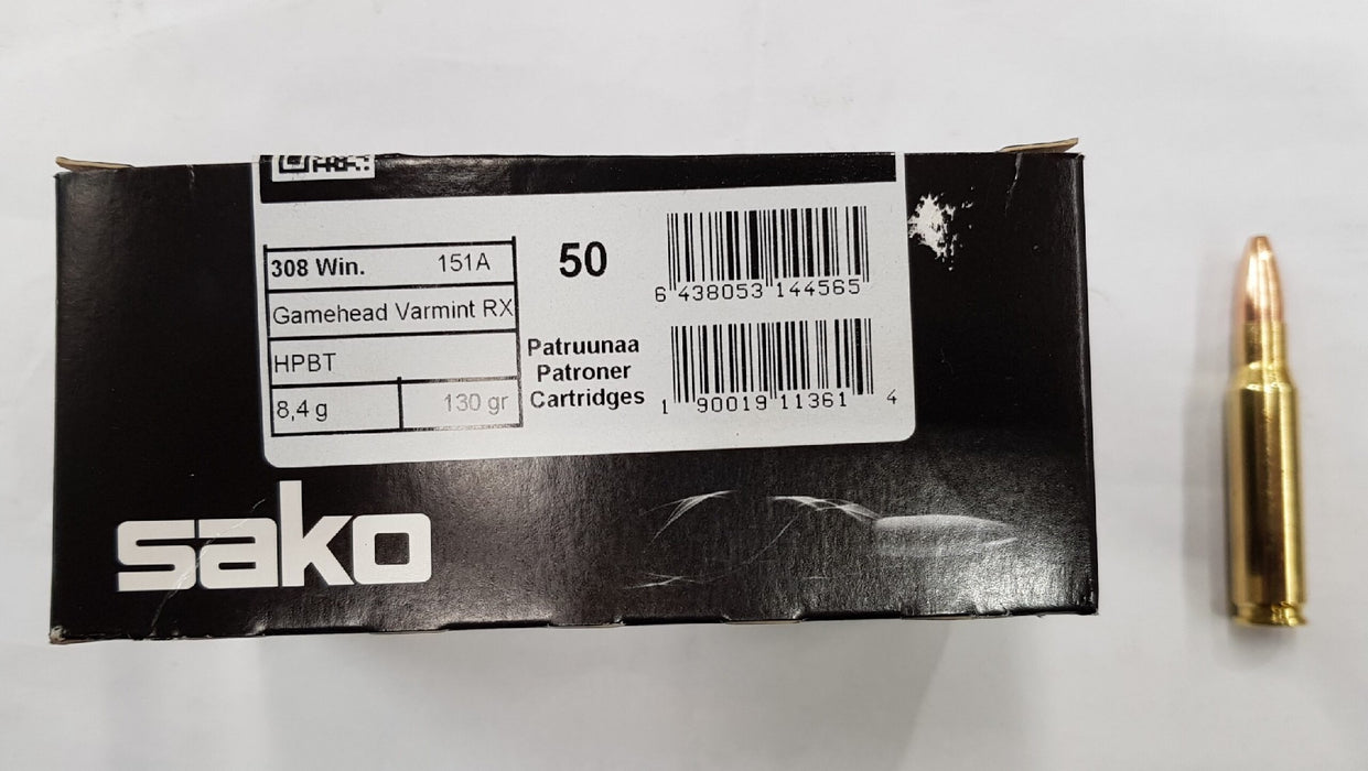 SAKO CENTERFIRE 308 WIN 130 GR GAMEHEAD VARMINT RX HPBT 50 PK