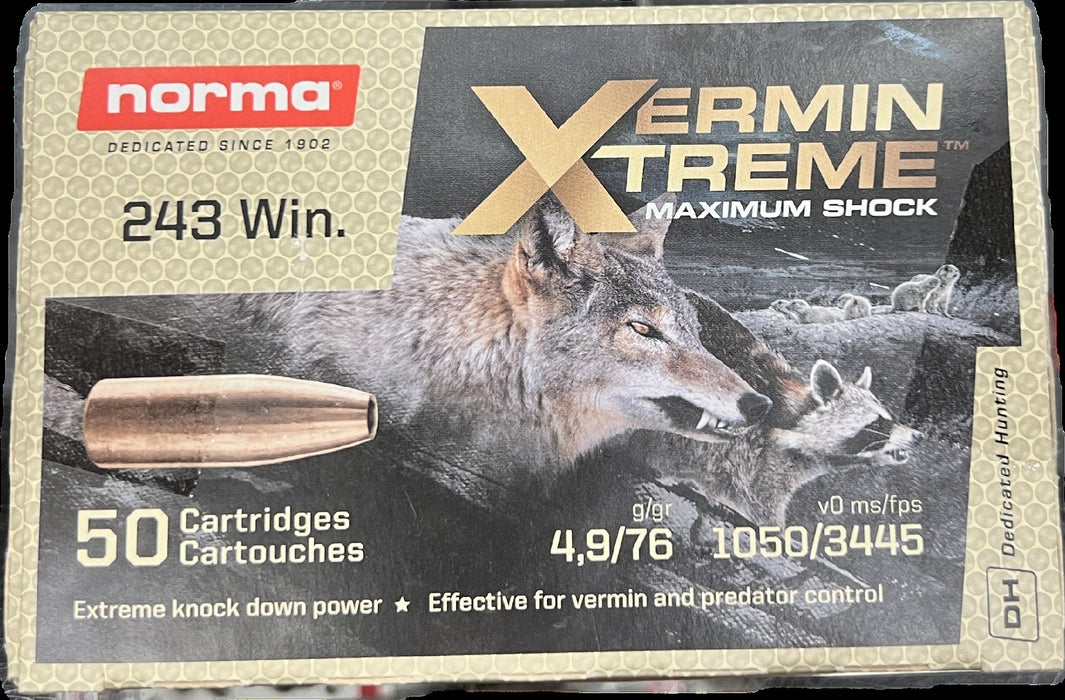 NORMA CENTERFIRE 243 WIN 76 GR VERMIN XTREME HP 50 PK