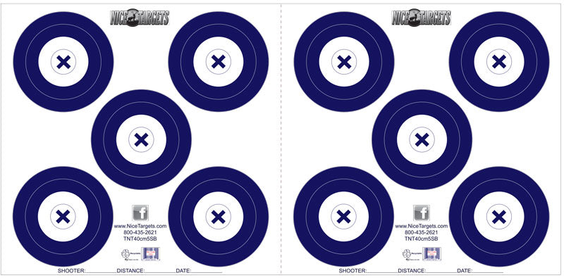 NICE TARGET 40CM 5 SPOT BLUE TARGET PLASTIC SHEET 18"X 18