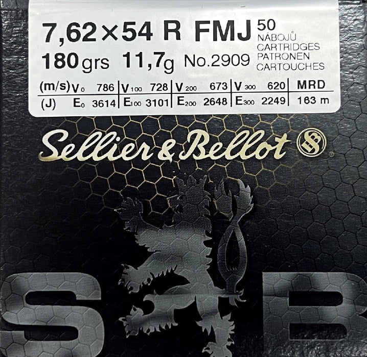 SELLIER & BELLOT CENTERFIRE 7.62X54 RUSSIAN 180 GR FMJ 50 PK