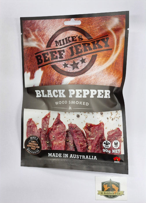 MIKES BEEF JERKY WOOD SMOKED BLACK PEPPER 90G PK