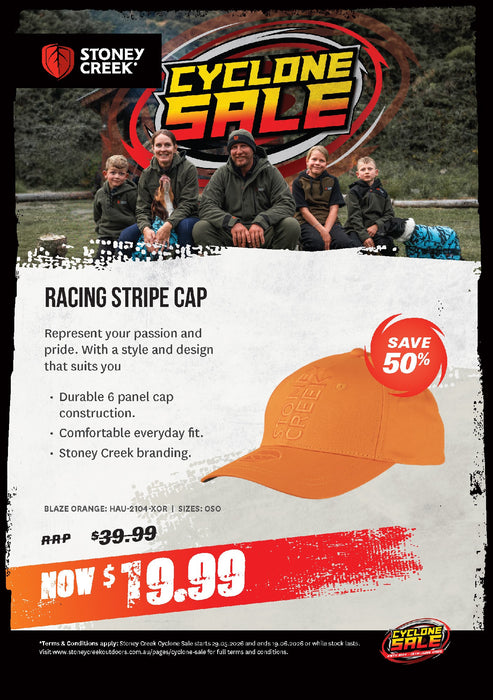 STONEY CREEK RACING STRIPE CAP BLAZE ORANGE