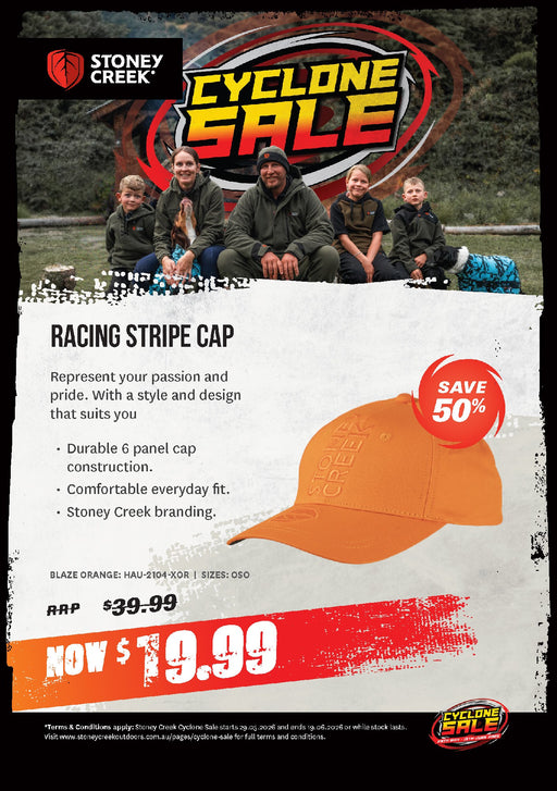 STONEY CREEK RACING STRIPE CAP BLAZE ORANGE