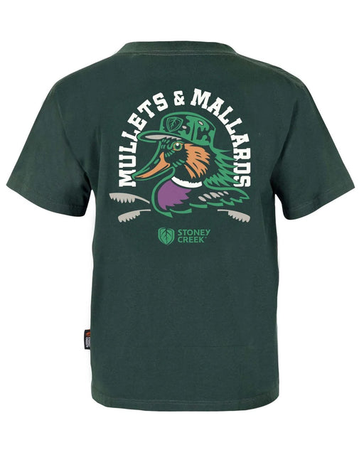 STONEY CREEK KIDS MULLETS AND MALLARDS TEE PINE GREEN 10 [SIZE:10]
