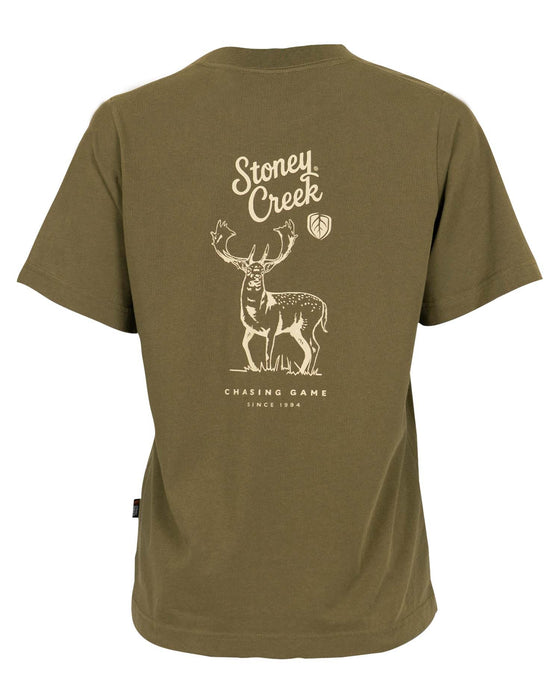 STONEY CREEK WOMENS CHASING GAME FALLOW TEE ARMY GREEN 10 [SIZE:10]