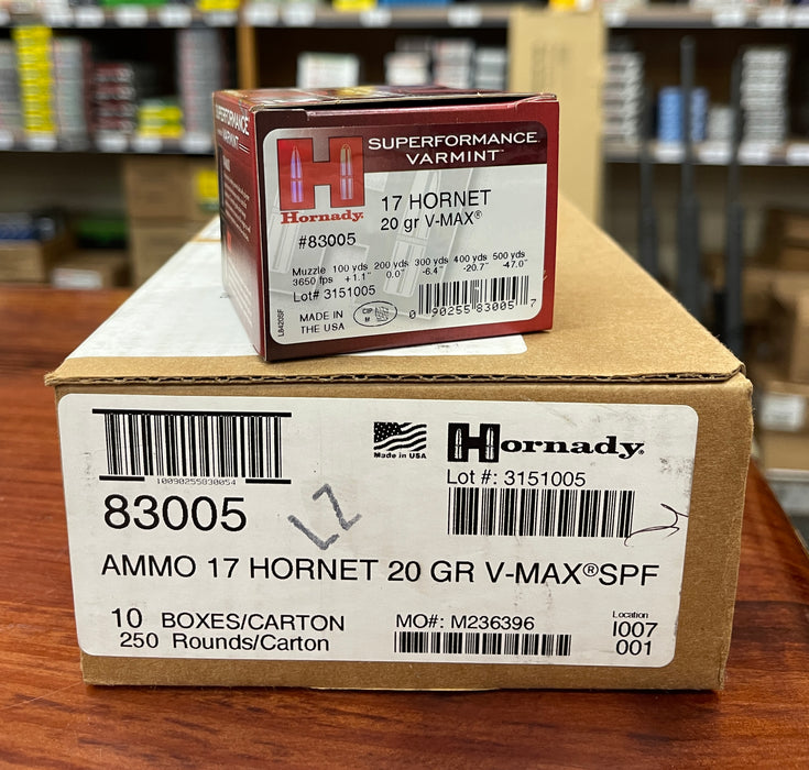 HORNADY CENTERFIRE 17 HORNET 20 GR V-MAX BRICK (250)