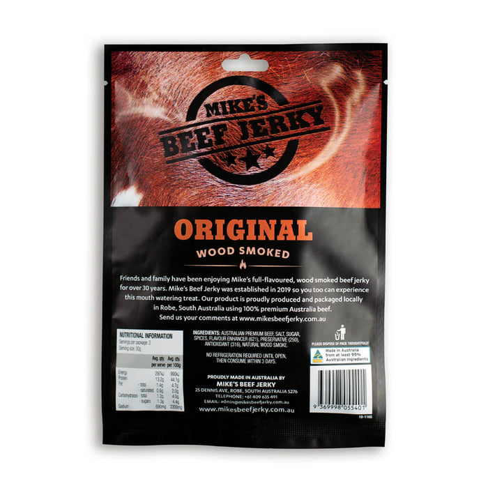 MIKES BEEF JERKY WOOD SMOKED ORIGINAL 90G PK