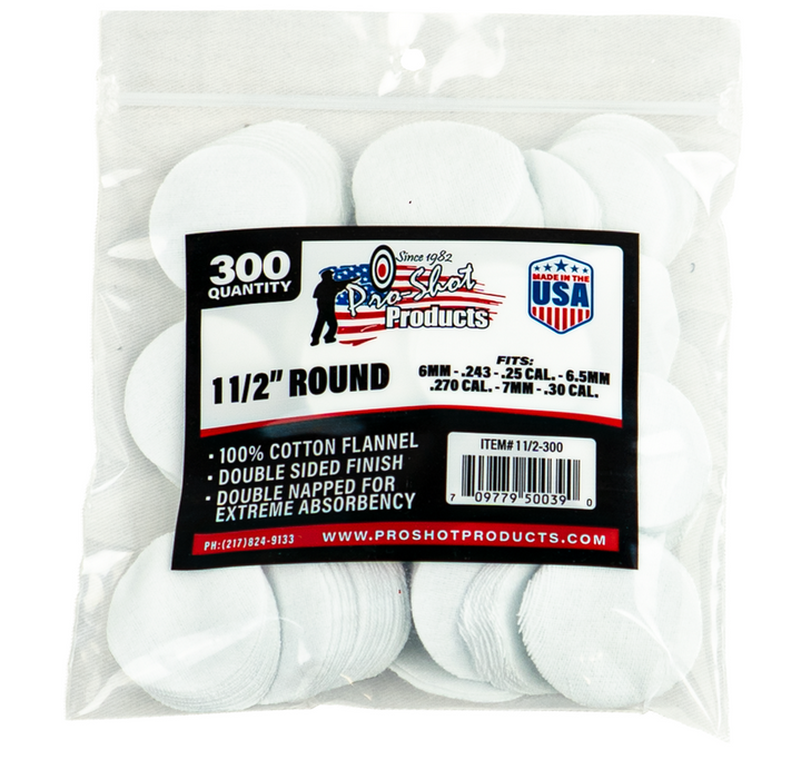 PRO-SHOT GUN CLEANING PATCHES 6MM-30CAL ROUND 300PK