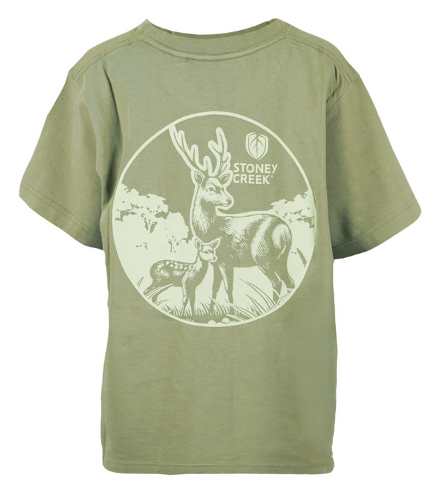 STONEY CREEK KIDS STAG AND FAWN TEE MATCHA GREEN