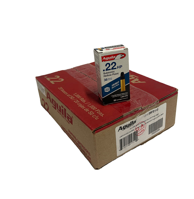 AGUILA RIMFIRE 22 LR SUBSONIC 38 GR LEAD HP CASE 1000