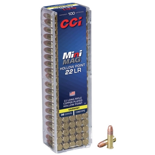 CCI RIMFIRE 22LR MINI MAG 36GN HP 100PK 1260FPS (C31)