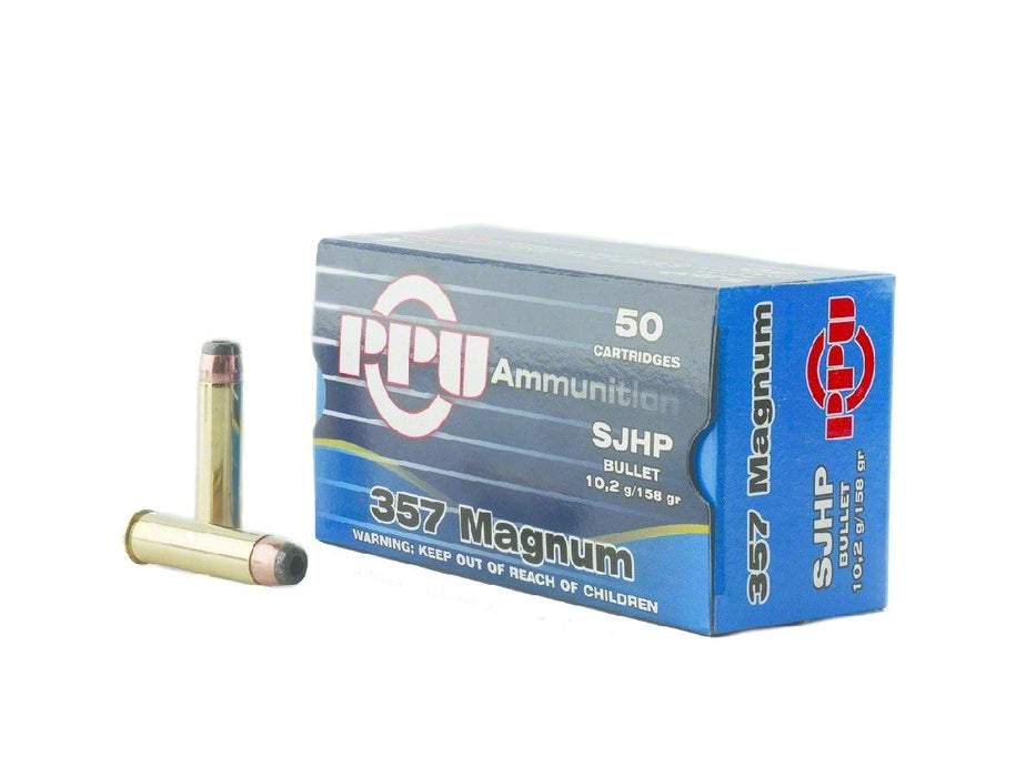 PPU CENTERFIRE 357 MAG 158GR SJHP 50 PK